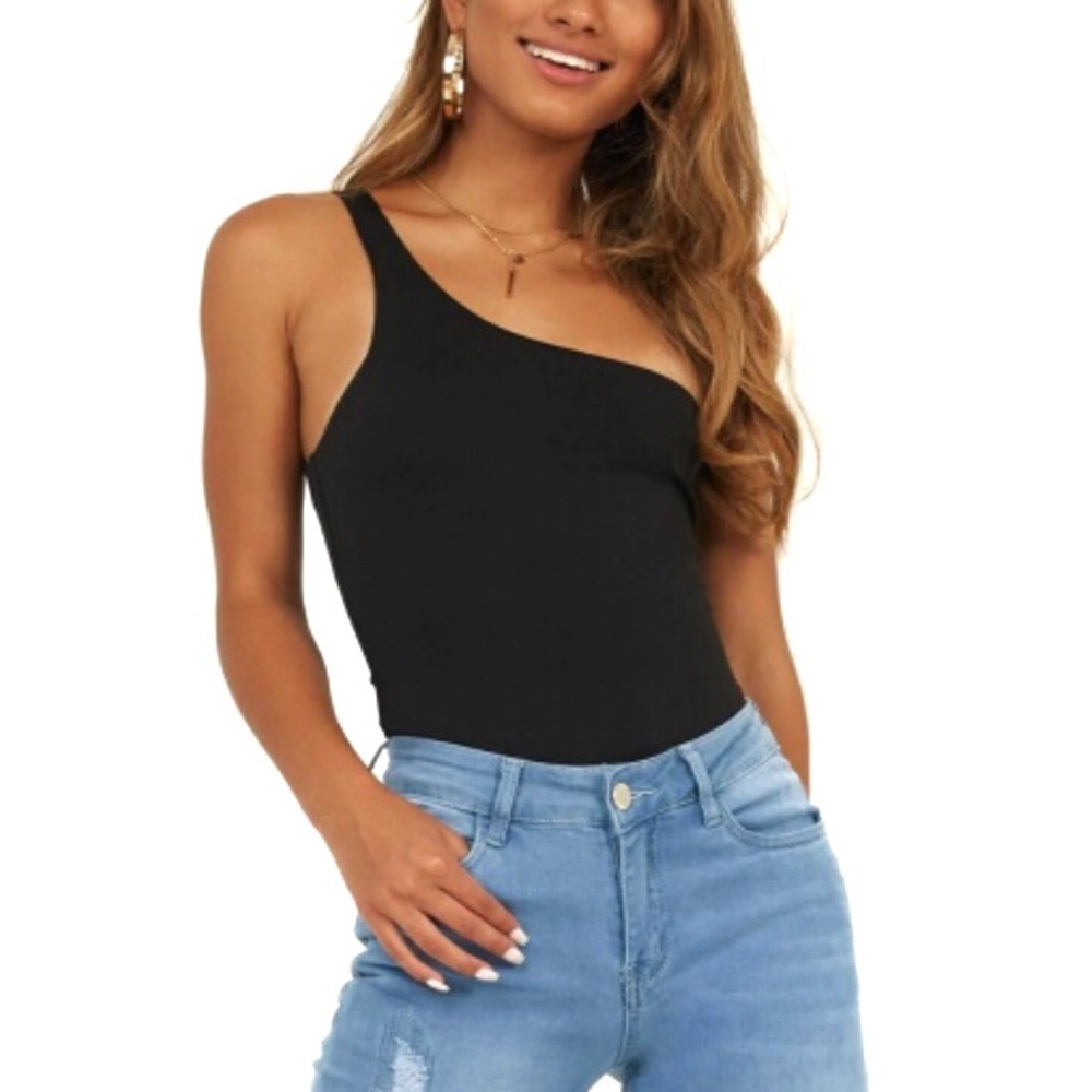 SHOWPO One-Shoulder Checked In Bodysuit Black 6